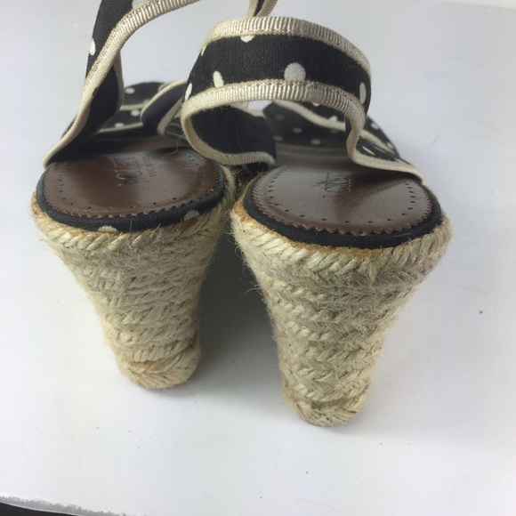 J Crew Women Black White Polka Dot Peep Toe Wedges - Picture 4 of 6